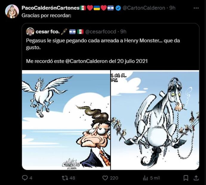 Seis cartones capturan la crítica de la prensa nacional al caso Pegasus y al uso del espionaje durante el sexenio de Peña Nieto. Foto: Captura de pantalla