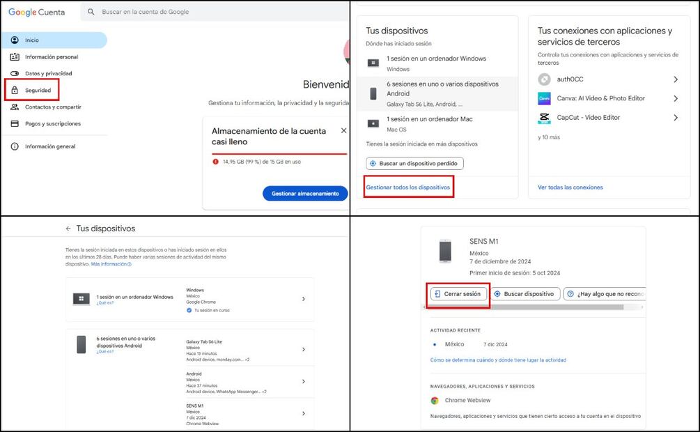 Cerrar sesión en Gmail. Imagen: captura de pantalla