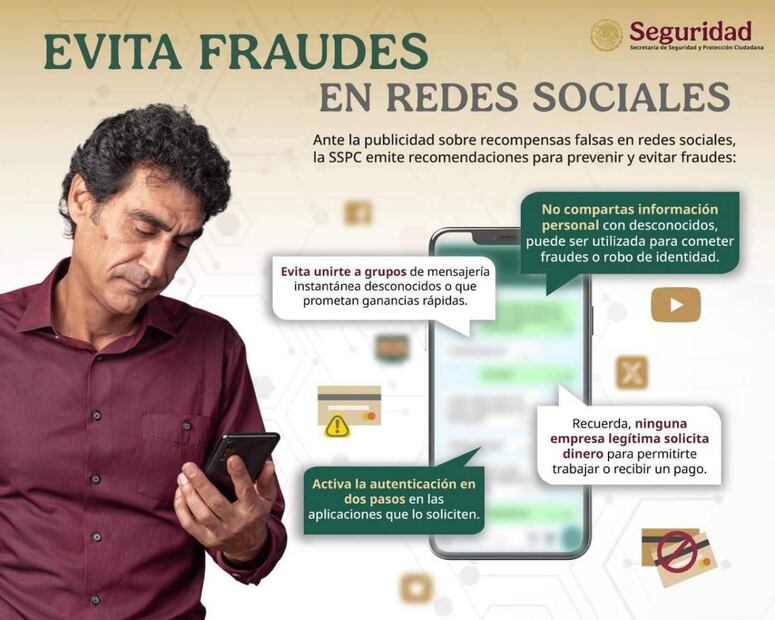SSPC alerta sobre fraudes por recompensas falsas en redes sociales. Foto: Especial