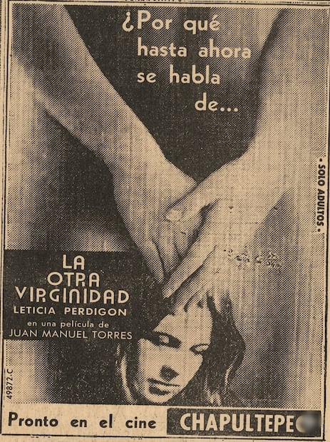 La otra virginidad es un drama de 1975 dirigido por Juan Manuel Torres. Sigue a dos meseras, Laura y Eva, y su relación con el repartidor de películas Adrián y su amigo Luis. La trama explora la juventud de los años 70. Así se anunciaba en EL UNIVERSAL.