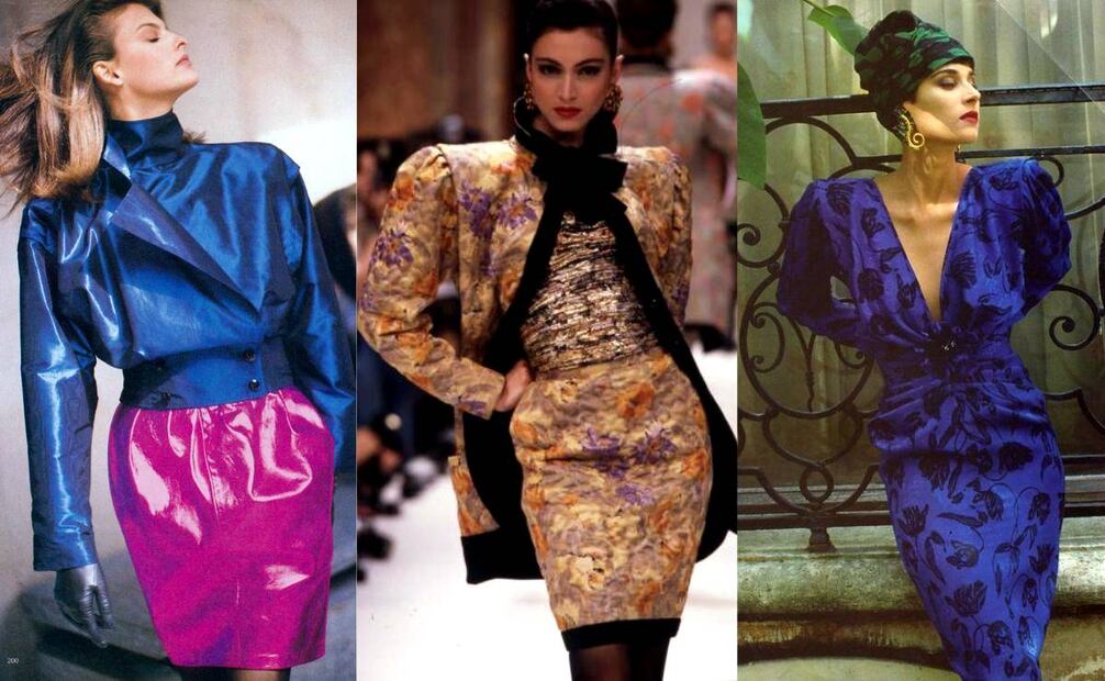 La del diseñador francés Emanuel Ungaro fue una de las firmas más en boga durante los años 80, con colores que transmitían lo lujoso y electrizante. Pinterest.