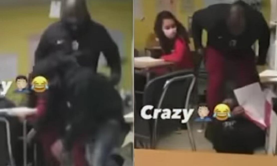 Momento en que ambos involucrados pelean en el salón de clases. FOTO: Youtube ABC7 News Bay Area