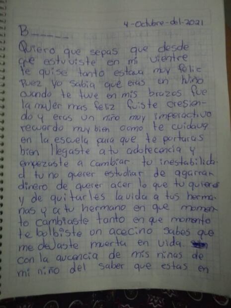 "¿En qué momento te volviste un asesino?"; carta de una madre a su hijo feminicida