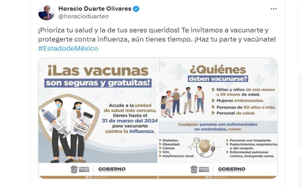 Campaña de vacunación contra la influenza en el Estado de México. Foto: Cap. de pantalla, X.