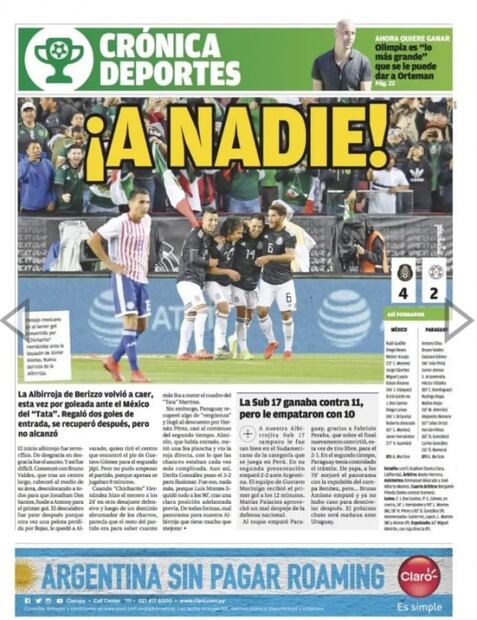 Dolió mucho en Paraguay la goleada que propinó México