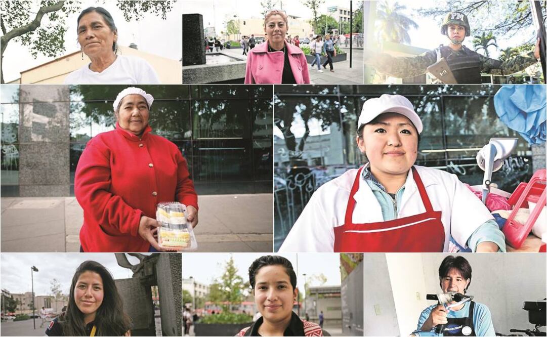 (De izq. a der.) Magdalena Cruz Pérez; Diana Zamudio; Oficial encargada de resguardar el Cuartel de la 30 Zona Militar; Margarita Flores, comerciante; Ana Hernández; Ariana Lucio; Casandra Ángeles; Silvia Hernández