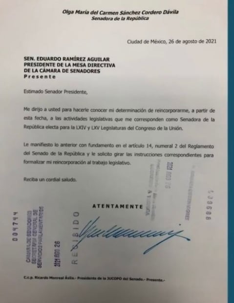 Olga Sánchez Cordero deja la Secretaría de Gobernación y regresa al Senado