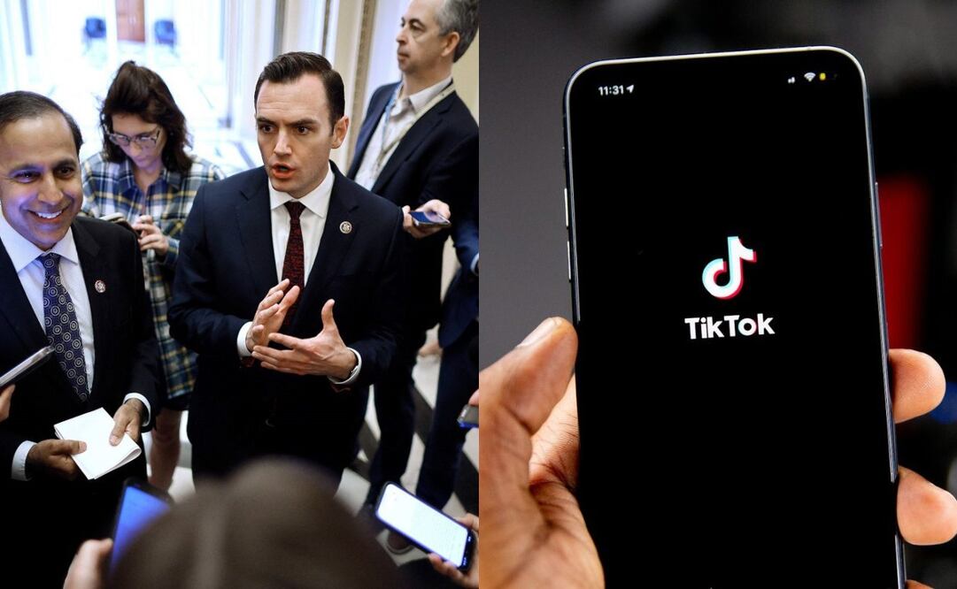 Los representantes Raja Krishnamoorthi (demócrata) y Mike Gallager, tras la votación en la Cámara Baja sobre TikTok.  FOTO: AFP
