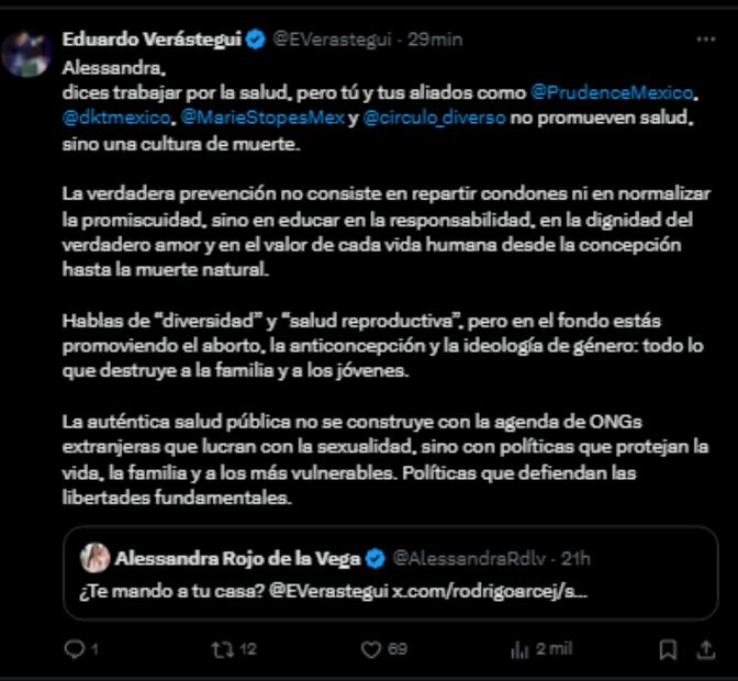 Post de Eduardo Verástegui. Foto: Captura de pantalla tomada de la cuenta de X de @EVerastegui.
