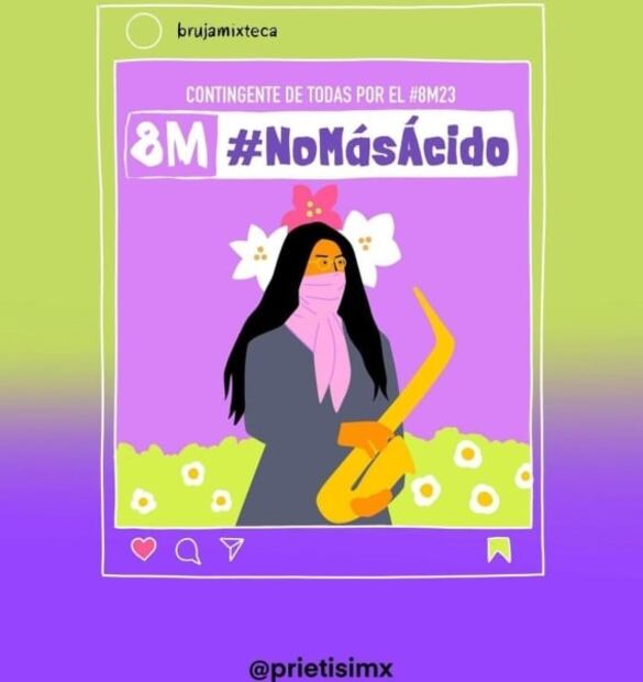 "No más ácido"; María Elena Ríos, activista y saxofonista, convoca a marchar en 8M
