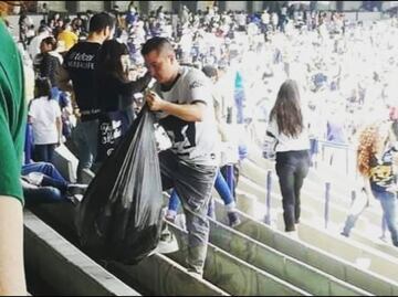 Afición de Pumas limpió el estadio de CU