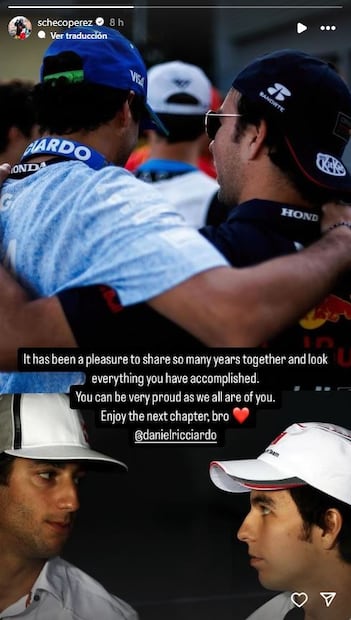 Así se despidió Checo Pérez de Daniel Ricciardo - Foto: @schecoperez en Instagram