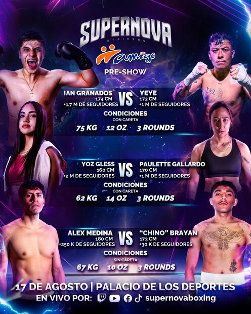 El evento tendrá un pre-show, el cual contará con tres combates. Foto: X @supernovaboxing