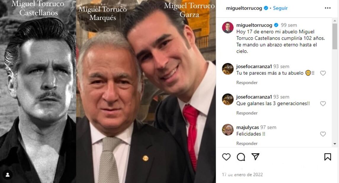 Miguel Torruco Garza, abuelo actor y piloto aviador. / Foto: Instagram