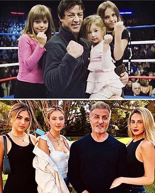 Sylvester Stallone y sus hijas. Fuente: Instagram @officialslystallone