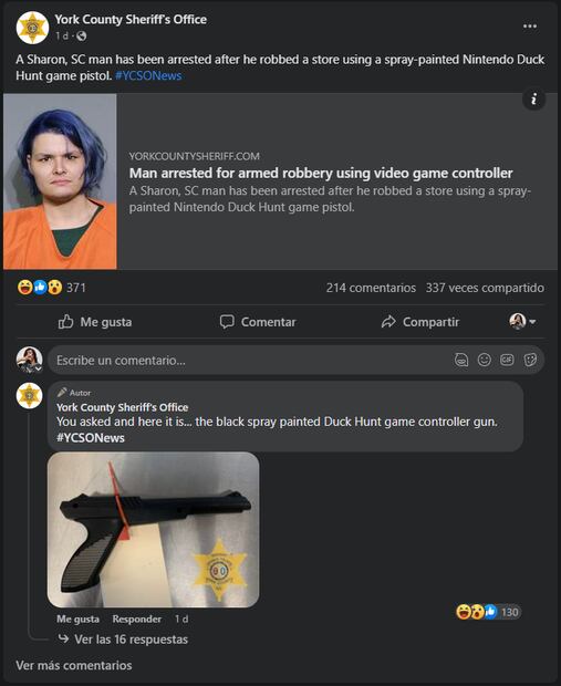 Foto: Captura. Oficina del Sheriff del condado de York