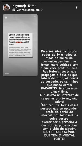 Mensaje de Neymar en su Instagram - Foto: Especial
