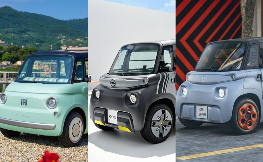 De izquierda a derecha: FIAT Topolino, Opel Rocks e y Citroën Ami.