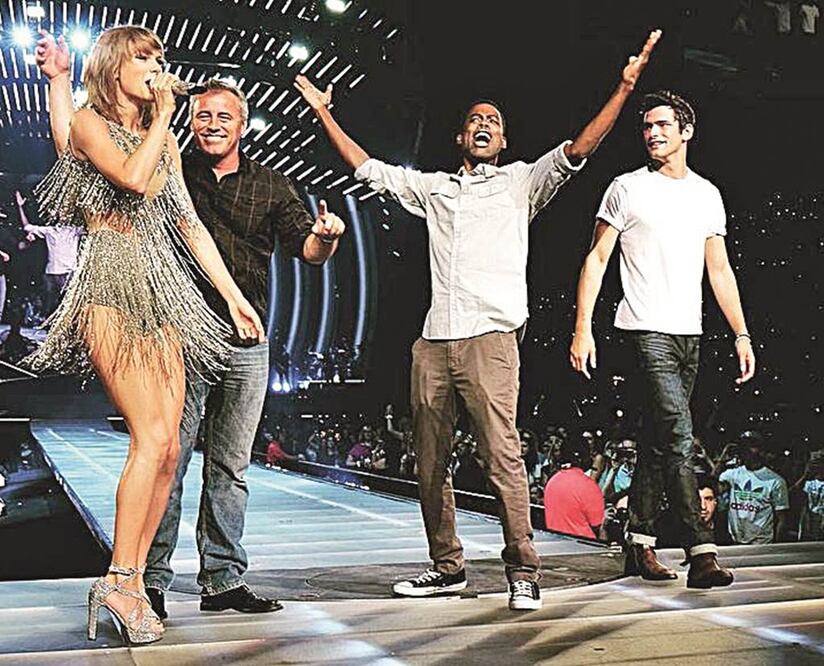 Amigos. Los comediantes Chris Rock, Matt LeBlanc y el modelo Sean O’Pry bailaron con Swift (Especial)