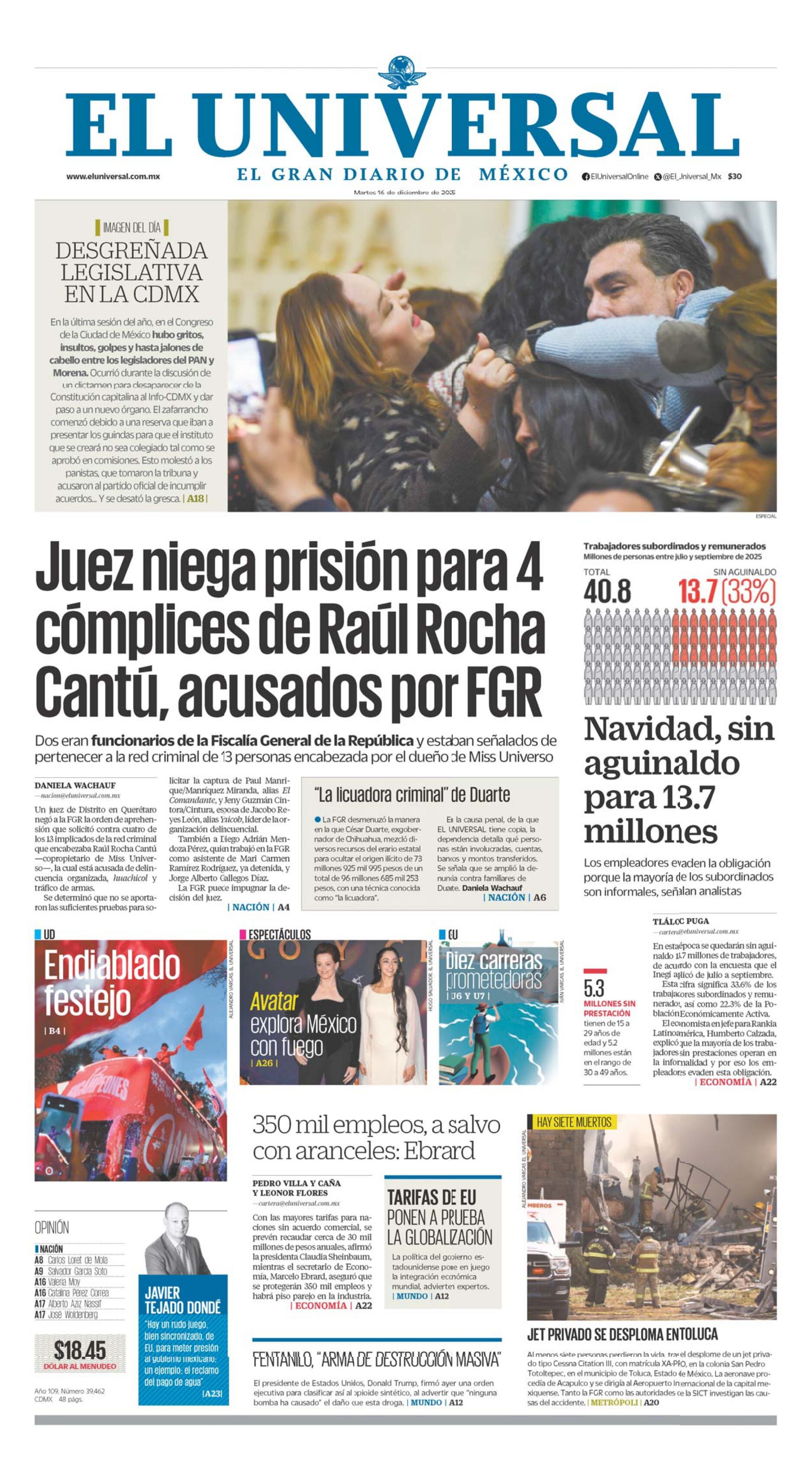 Portada impresa del 16 de diciembre de 2025