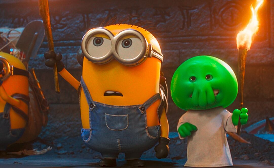 Esta imagen difundida por Universal Pictures muestra al minion Henry —con la voz de Pierre Coffin, a la izquierda— y a Goomi, con la voz de Trey Parker, en una escena de "Minions & Monsters".
Universal Pictures via AP.