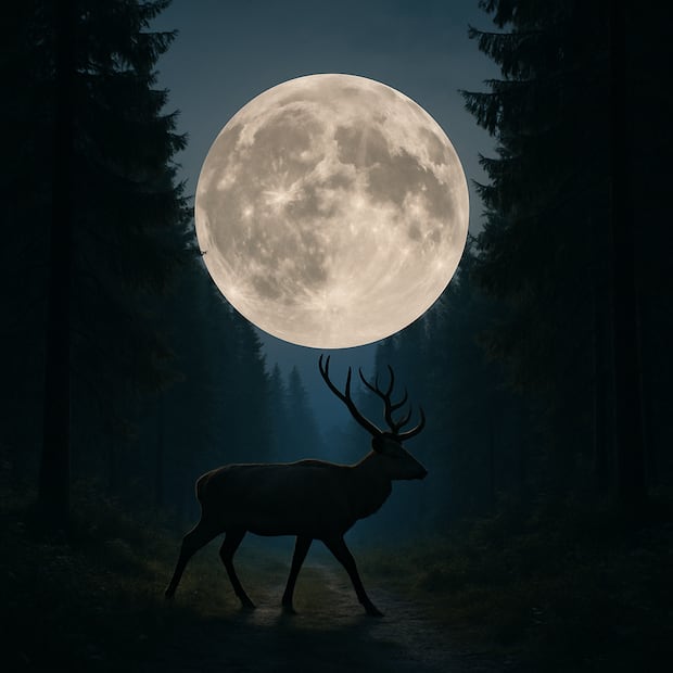Los ciervos macho, que mudan de astas en julio, le dan nombre a esta luna llena. Foto: hecha con IA