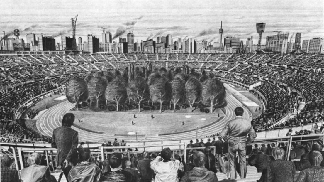 Instalan obra de arte ecologista en estadio de fútbol