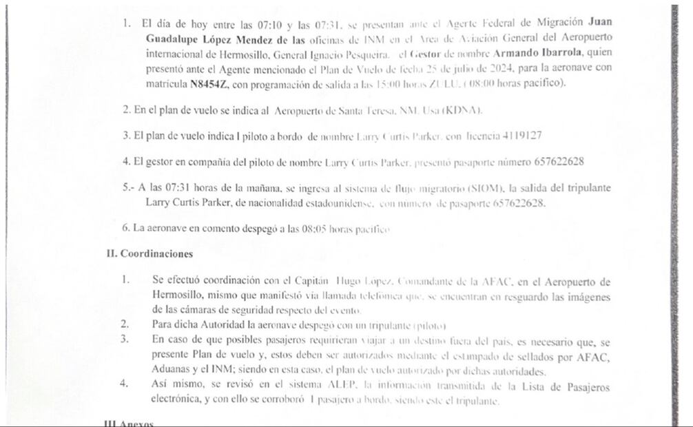 Plan de vuelo tras detención de "El Mayo" Zambada. Foto: Especial