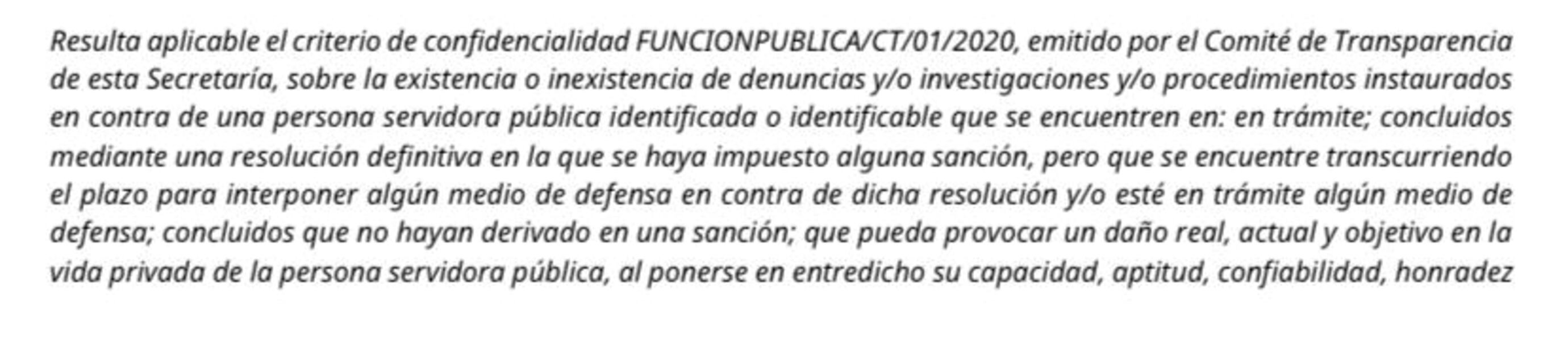 Respuesta de la Secretaría Anticorrupción y de Buen Gobierno.