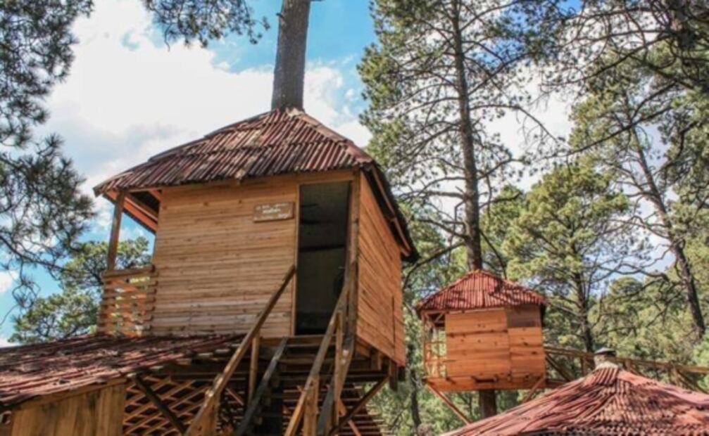 Aldea Pachamama, casitas del árbol frente al Popo