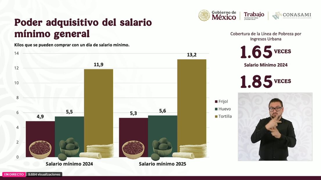 Gráfica que muestra el poder adquisitivo del salario mínimo general. Foto: captura de pantalla