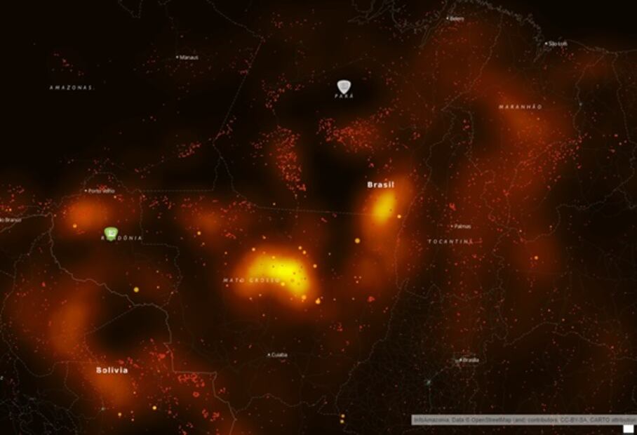Mapas que muestran las zonas afectadas por el incendio del Amazonas