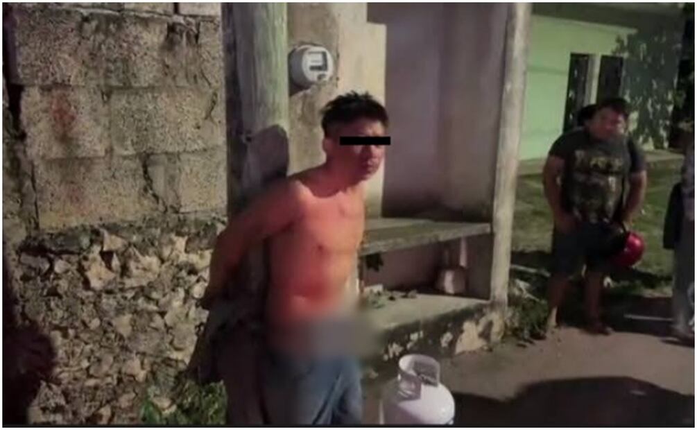 El “Diablo” fue amarrado a un poste por los habitantes de Valladolid, Yucatán (10/01/2025). Foto: Especial