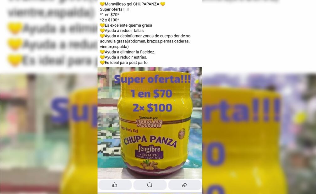 El llamado Chupa panza, señalado por la Agepsa como “producto engaño”, se oferta a través de Facebook. Foto: Captura de pantalla