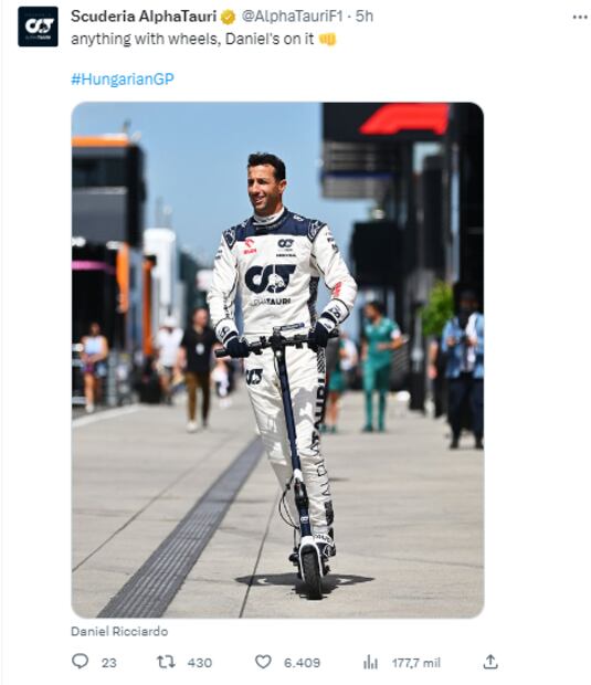 Tuit de la escudería AlphaTauri, previo al GP de Hungría