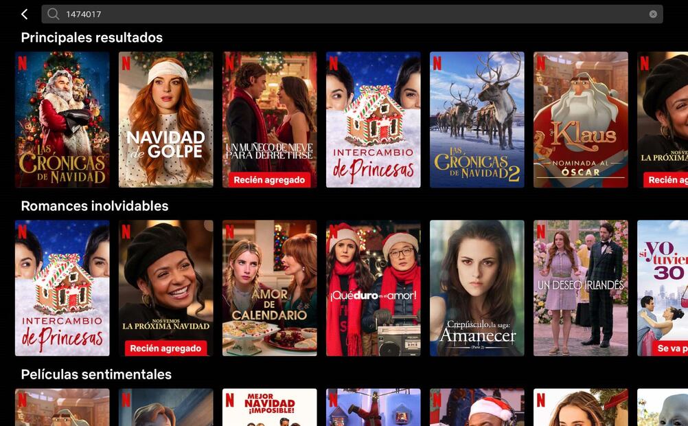 Categorías de películas navideñas en Netflix. Foto: Captura de pantalla