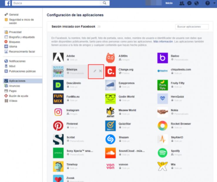 Controla la información que cedes a las apps de Facebook