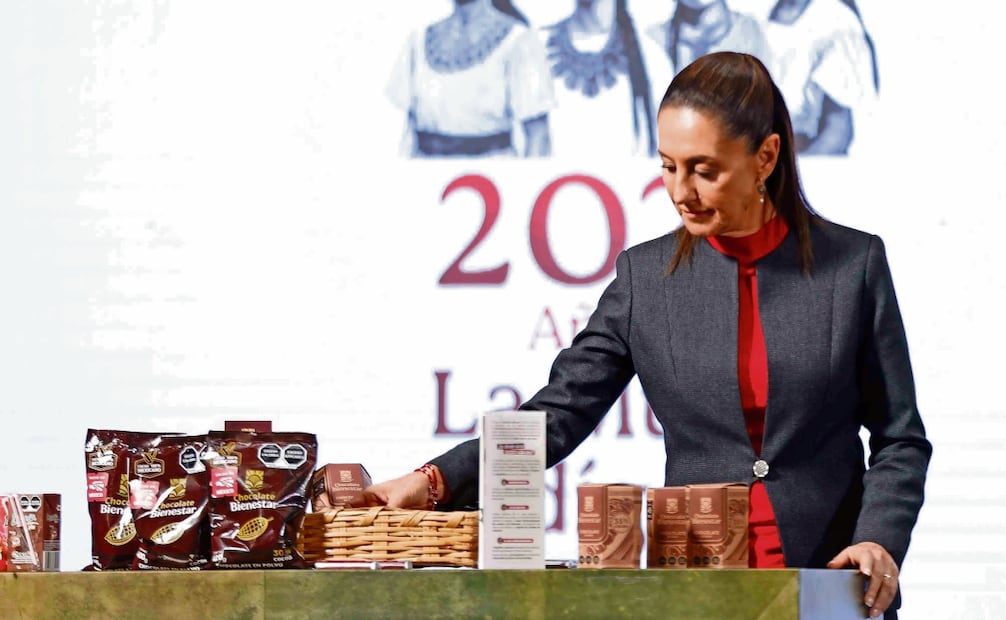 La presidenta Claudia Sheinbaum durante la presentación del Chocolate del Bienestar, el pasado 10 de julio. Foto: Diego Simón Sánchez / EL UNIVERSAL