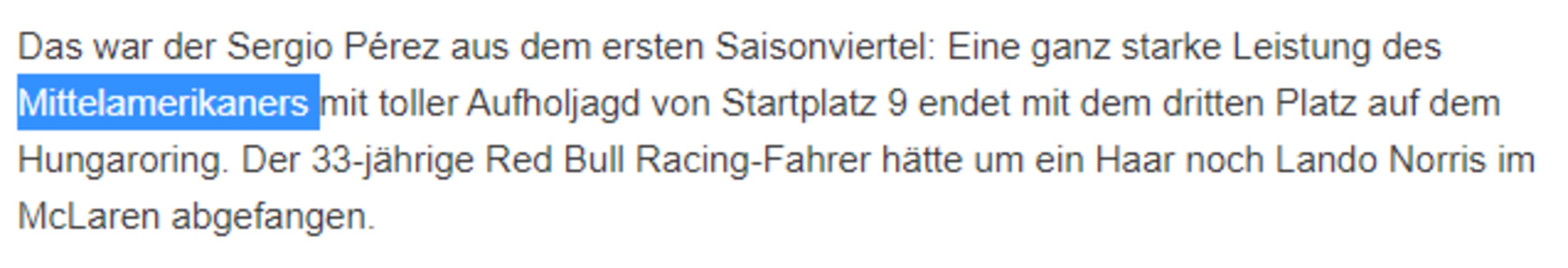 Portal llamó centroamericano a Checo Pérez