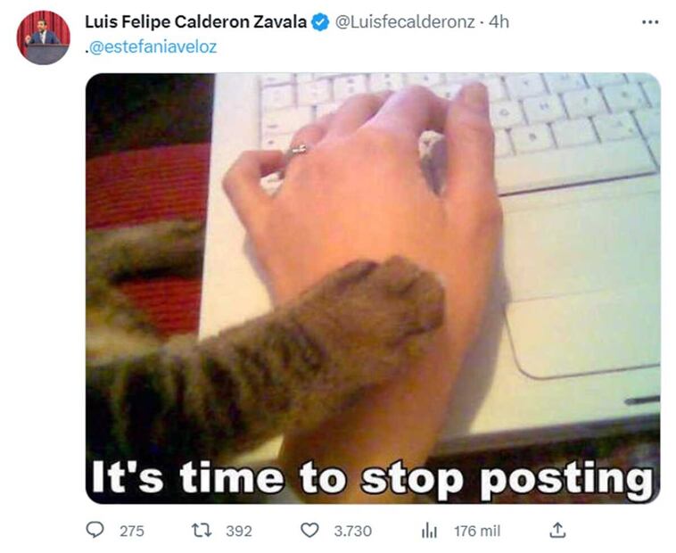 Encontronazo entre Estefanía Veloz y Luis Felipe Calderón Zavala. Foto: captura de pantalla