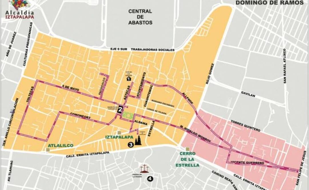 Mapa de actividades del Domingo de Ramos. Foto: Especial