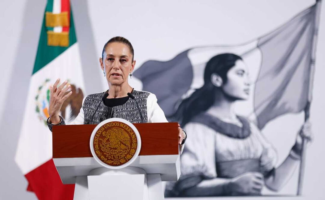 Claudia Sheinbaum, presidenta de México, durante la mañanera del 3 de abril del 2025 en Palacio Nacional. Foto: Diego Simón / EL UNIVERSAL