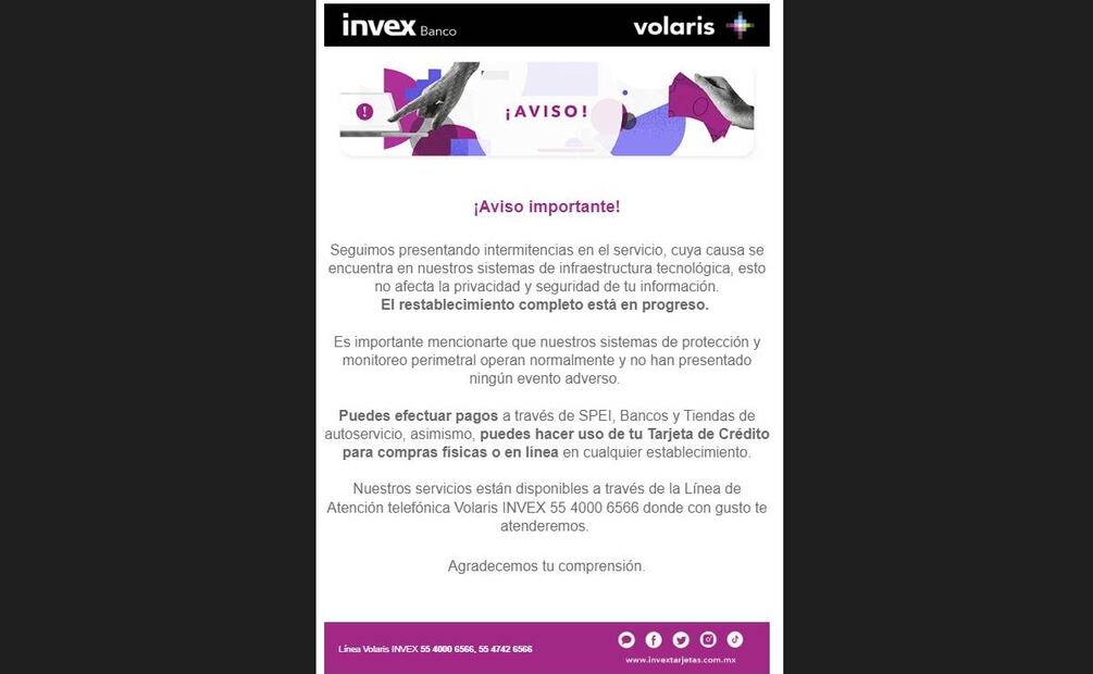 El grupo financiero aclaró que los sistemas de protección y monitoreo perimetral operan con normalidad y no han presentado ningún evento adverso. Foto: Invex