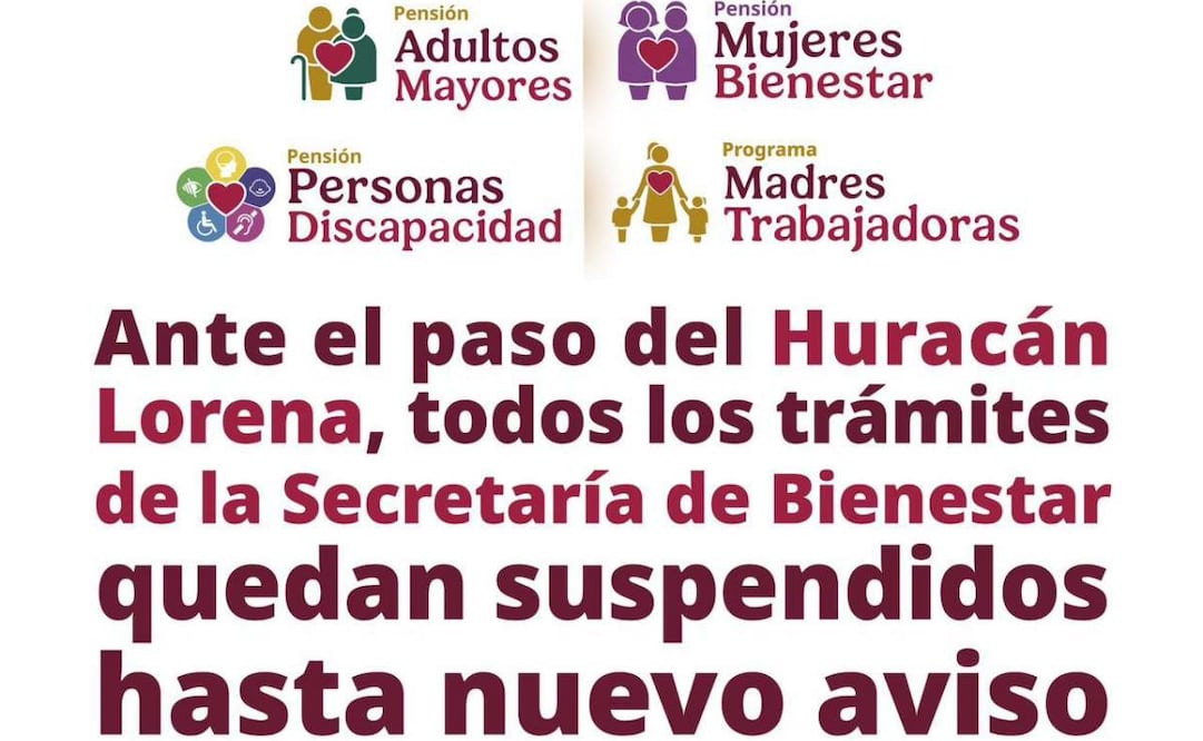 Secretaría del Bienestar suspende actividades en Baja California Sur y Sonora; por el paso del Huracán Lorena. Foto: Especial