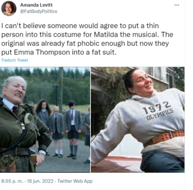 Critican a Emma Thompson por usar "traje de gorda" para la nueva serie de Matilda