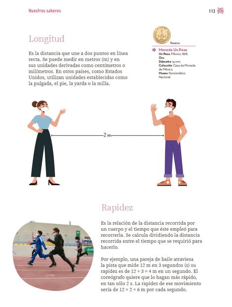 En Nuestros sábares, 4o. de primaria (p. 113), no es clara la definición de la longitud como concepto; sólo describe “la distancia entre dos puntos”. Foto: “Nuestros saberes”, 4o. de primaria