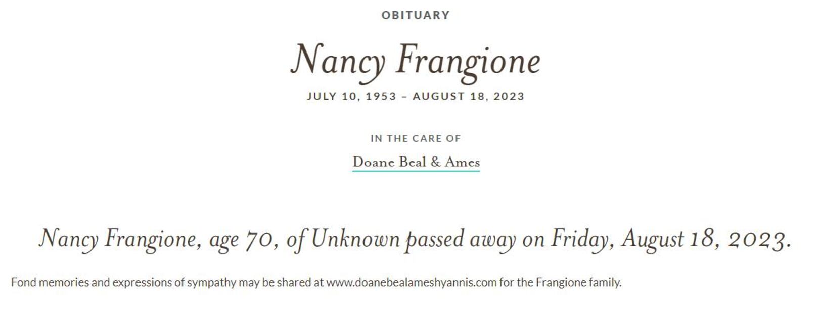 Obituario Nancy Frangione.