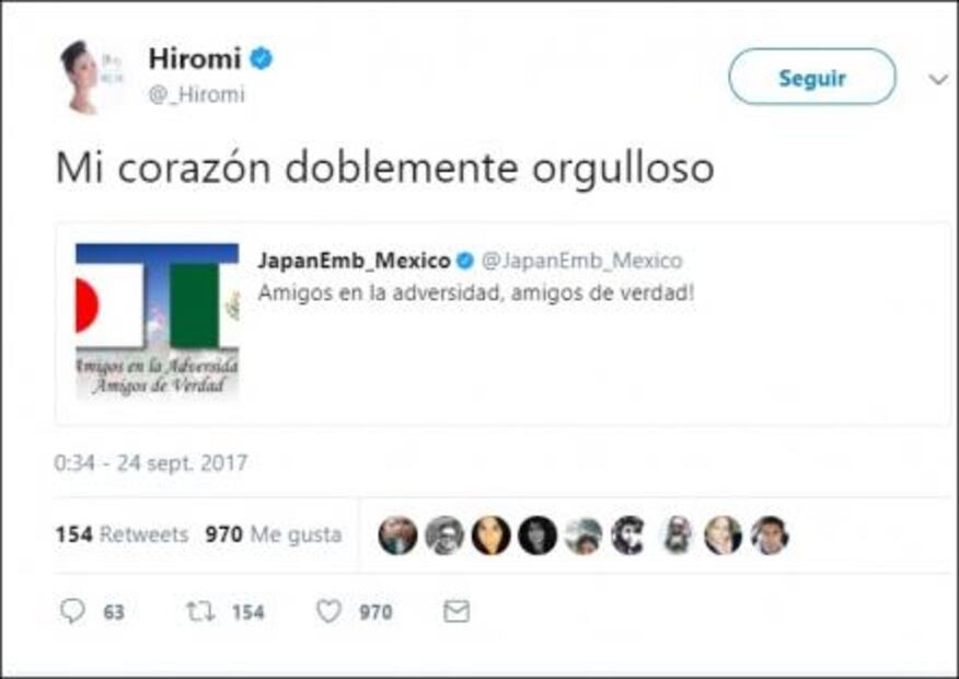 Sobre sismo, la última publicación de Hiromi en Twitter