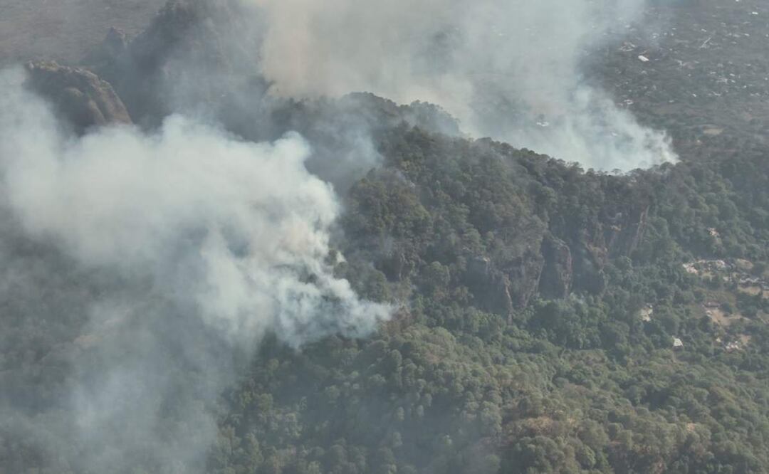 Este nuevo incendio forestal se registra en el poblado de Santo Domingo Ocotitlán en Tepoztlán, Morelos (10/04/2025). Foto: Especial