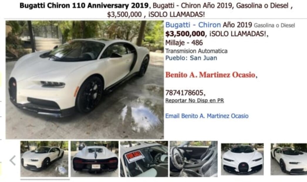 Bad Bunny pone a la venta su Bugatti Chiron edición especial